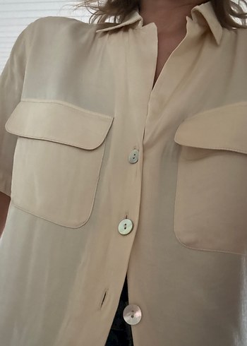 Bej Kadın Kısa Kollu Gömlek - Görsel 6