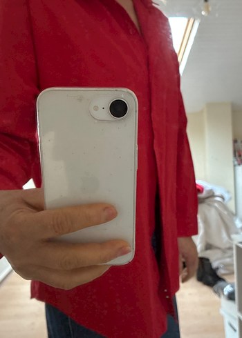 Düğmeli Kırmızı Keten Gömlek - Görsel 2