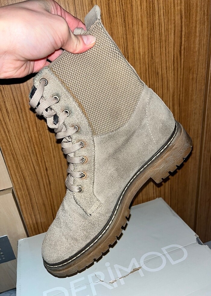 Bej süet askeri bot - Görsel 3