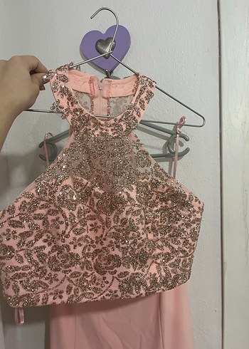 Nakışlı Pudra Uzun Abiye Elbise - Görsel 5