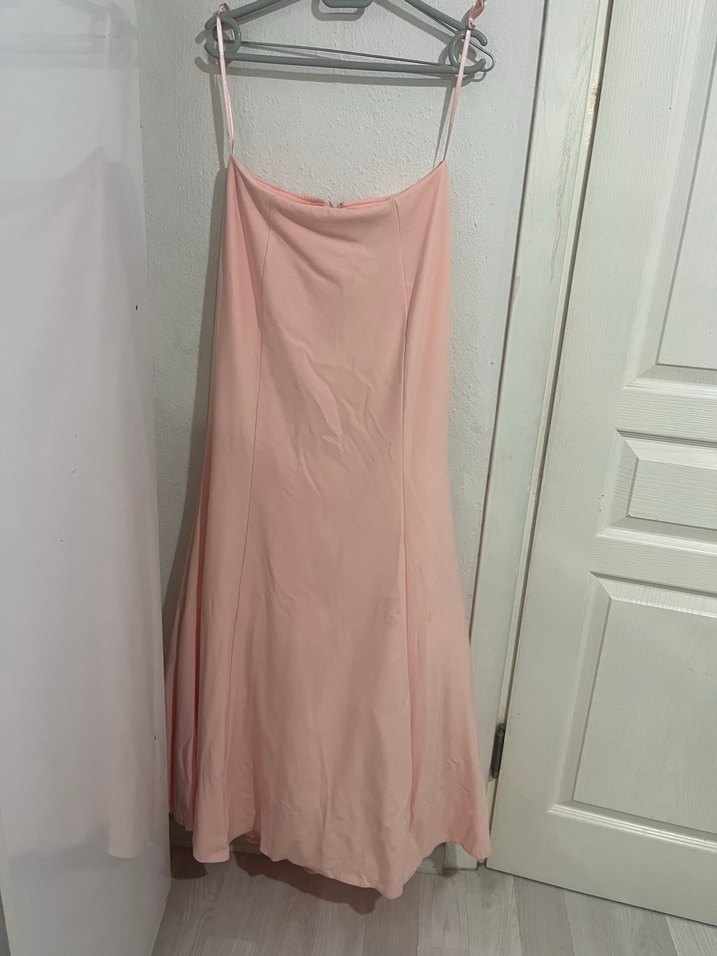 Nakışlı Pudra Uzun Abiye Elbise - Görsel 4