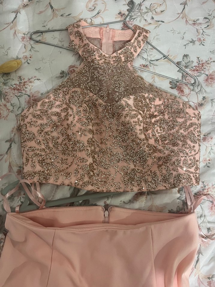 Nakışlı Pudra Uzun Abiye Elbise - Görsel 3