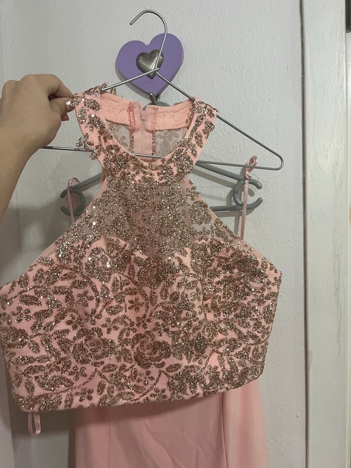 Nakışlı Pudra Uzun Abiye Elbise - Görsel 5