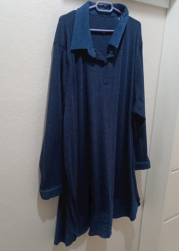 Düğmeli Uzun Kollu yakası ve eteği Kot triko Tunik 8xl