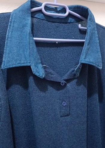 Diğer Düğmeli Uzun Kollu yakası ve eteği Kot triko Tunik 8xl