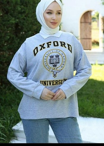 Oxford Baskılı Gri Kadın Sweatshirt