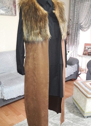 kürk detaylı nubuk yelek