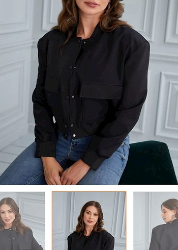 Düğmeli Siyah Denim Midi Ceket