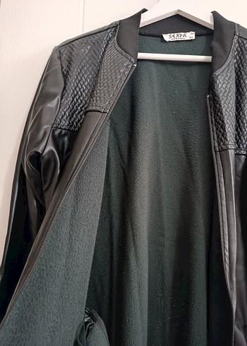 Kadın Siyah Uzun Deri Ceket - Görsel 2