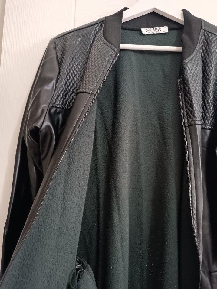 Kadın Siyah Uzun Deri Ceket - Görsel 2