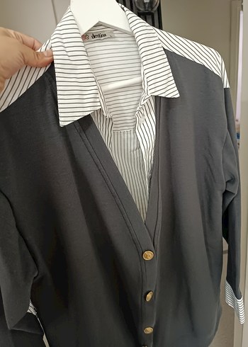 Düğmeli Gri Midi  Ceket - Görsel 3