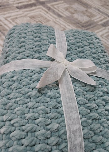 Turkuaz Örgü Çocuk Battaniyesi - Görsel 4