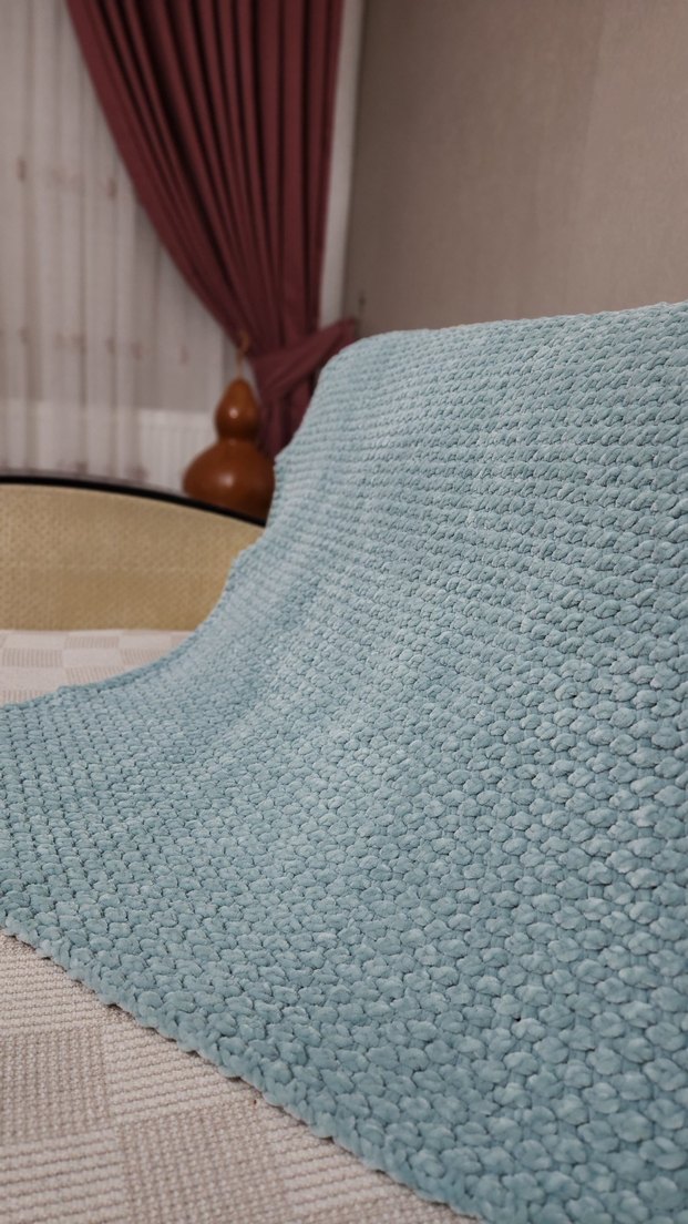 Turkuaz Örgü Çocuk Battaniyesi - Görsel 2