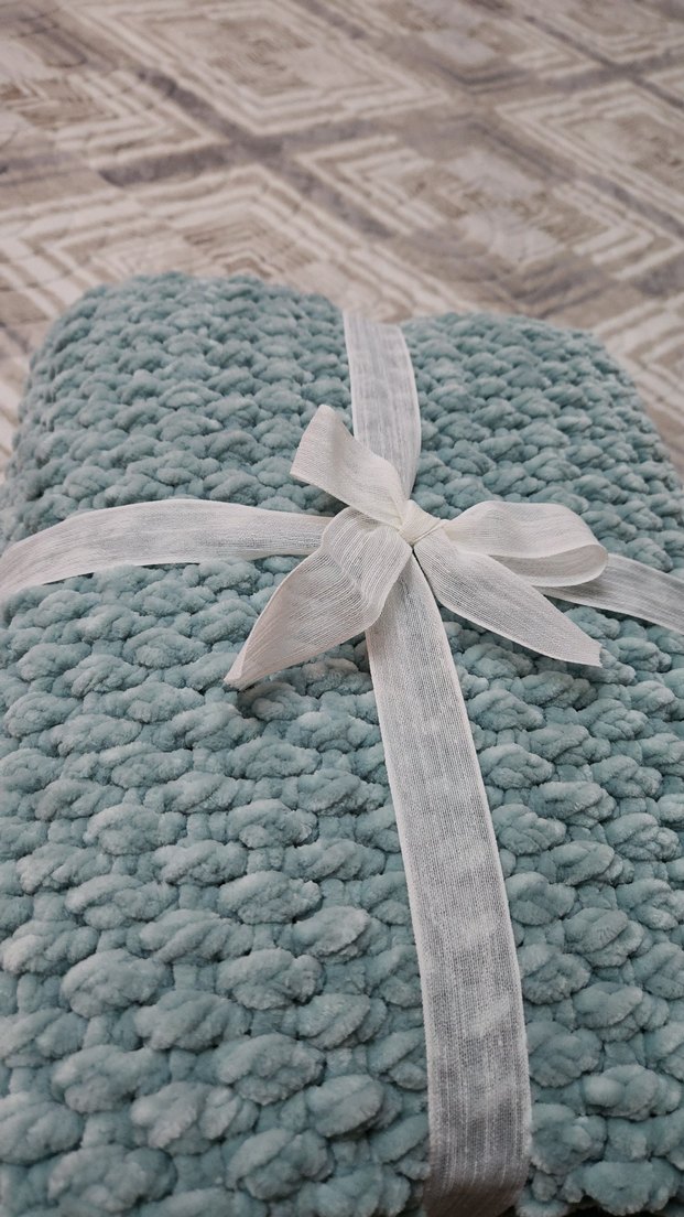 Turkuaz Örgü Çocuk Battaniyesi - Görsel 4