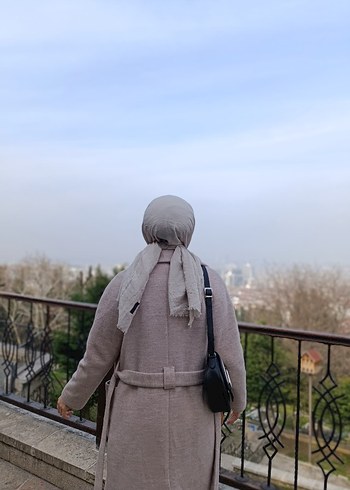 Düğmeli Gri Uzun Kadın Kaban - Görsel 3