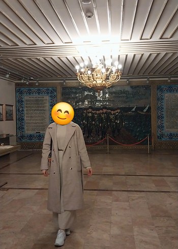 Düğmeli Gri Uzun Kadın Kaban - Görsel 2