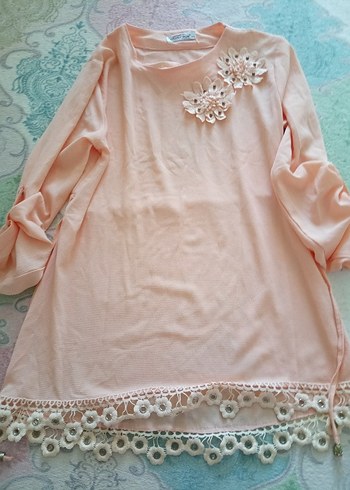 Pembe Uzun Kollu Dantel Detaylı Kadın Bluz