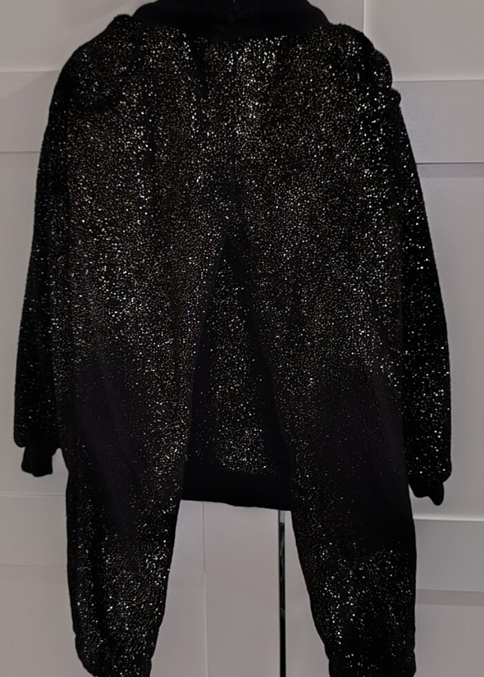 Simli siyah polar peluş takım - Görsel 2