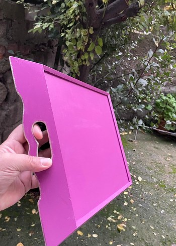 Ahşap Boyama Pastel Pembe Çiçek Desenli sunum Tepsisi - Görsel 2