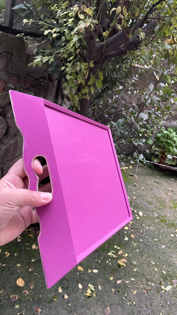 Ahşap Boyama Pastel Pembe Çiçek Desenli sunum Tepsisi - Görsel 2