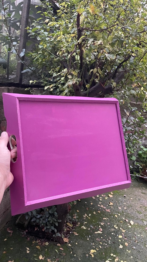 Ahşap Boyama Pastel Pembe Çiçek Desenli sunum Tepsisi - Görsel 3