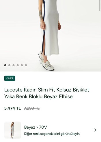 Lacoste Renk Bloklu Beyaz Elbise - Görsel 7