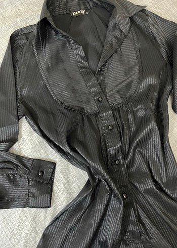 Vintage Gotik Y2K Siyah Uzun Kollu Saten Gömlek