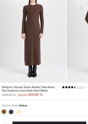 Defacto Kahverengi Uzun Kollu Fitilli Kadın Elbise - Görsel 6