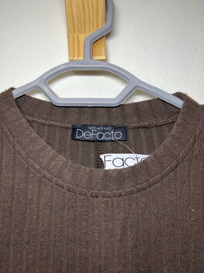 Defacto Kahverengi Uzun Kollu Fitilli Kadın Elbise - Görsel 5