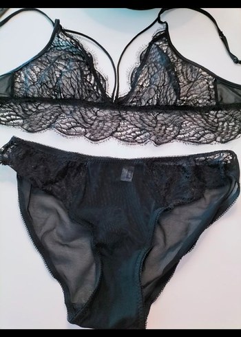 Siyah Gotik Dantel Midi Sütyen Külot Takımı - Görsel 2