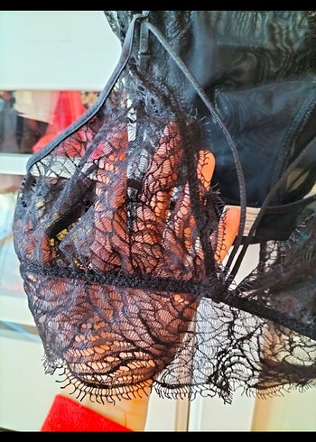 Siyah Gotik Dantel Midi Sütyen Külot Takımı - Görsel 6