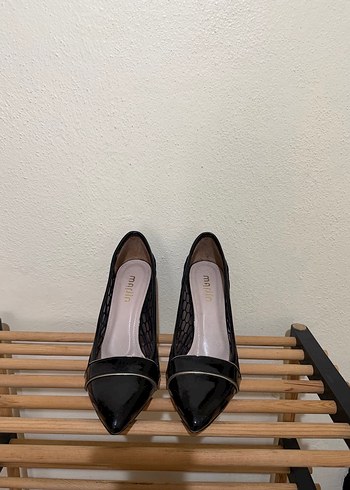 Siyah Yılan Desenli Dantel Stiletto - Görsel 2