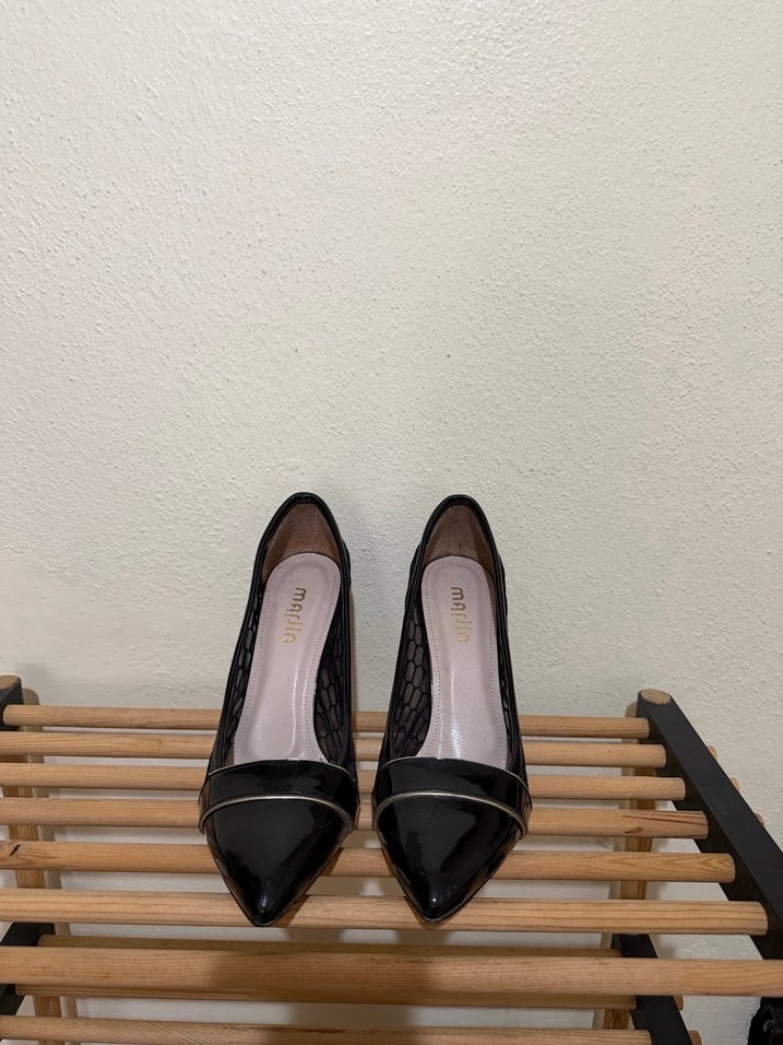 Siyah Yılan Desenli Dantel Stiletto - Görsel 2