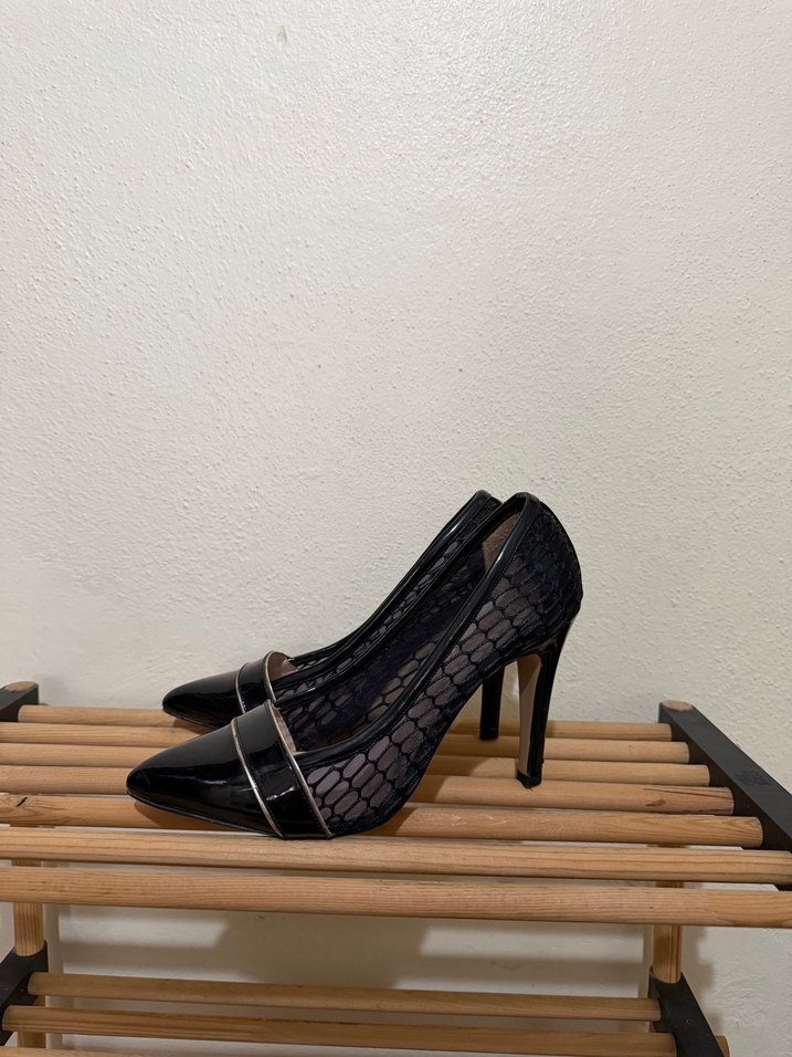 Siyah Yılan Desenli Dantel Stiletto - Görsel 3