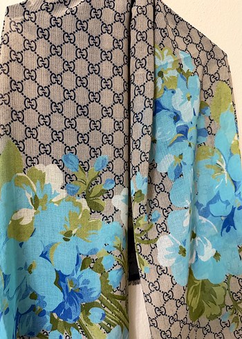 Mavi Çiçek Desenli Kadın Şal - Görsel 3