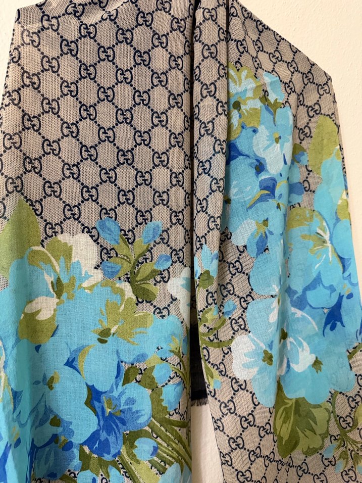 Mavi Çiçek Desenli Kadın Şal - Görsel 3