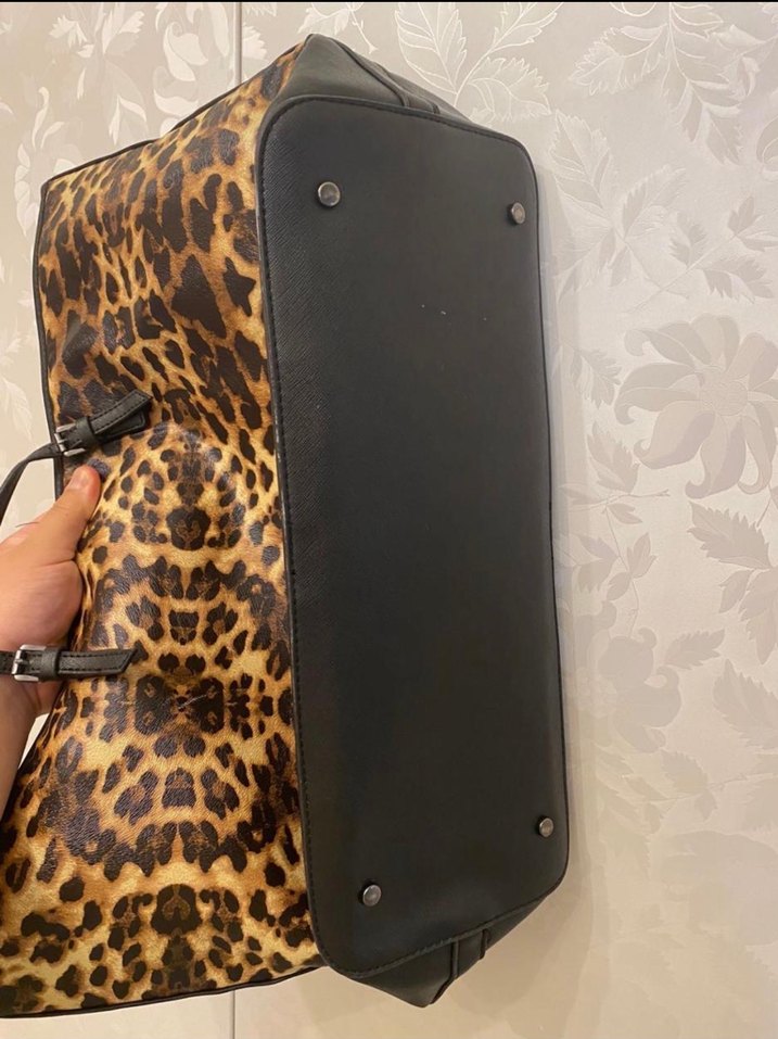 Mango Leopar Desenli Deri Kadın Çanta - Görsel 5