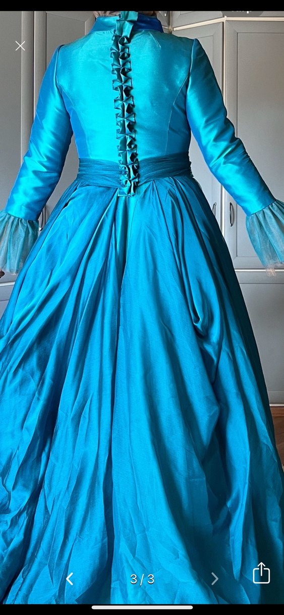Uzun Parlak Turkuaz Straplez Gotik Kadın Elbise - Görsel 3