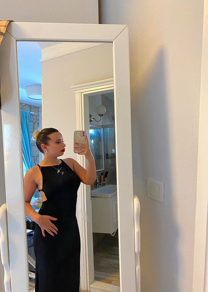 Sırt dekolteli midi elbise - Görsel 3