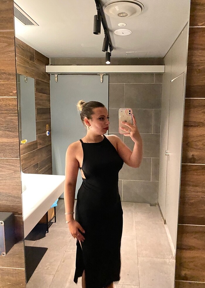 Sırt dekolteli midi elbise - Görsel 5