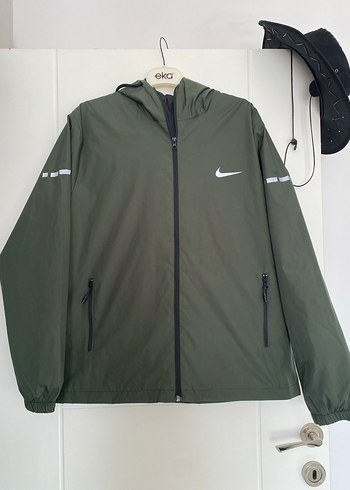 Nike Haki Kapüşonlu Fermuarlı Erkek Yağmurluk