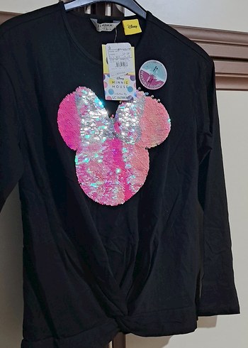 Kız Çocuk Pullu Minnie Mouse Baskılı Uzun Kollu Tişört - Görsel 3