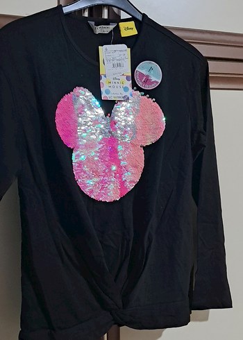 Kız Çocuk Pullu Minnie Mouse Baskılı Uzun Kollu Tişört - Görsel 2