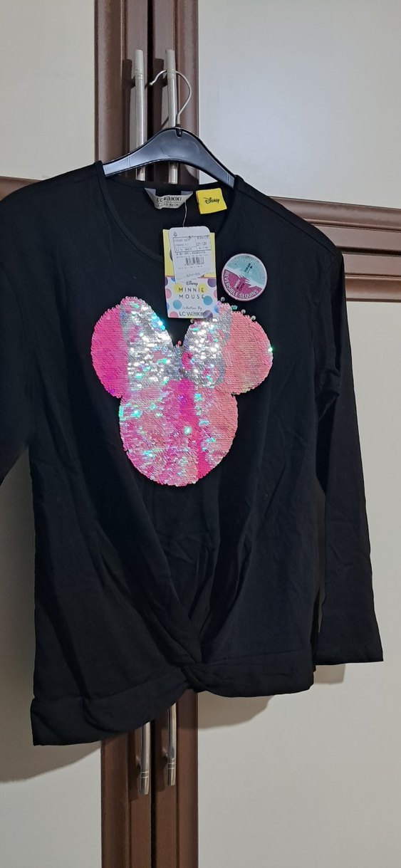 Kız Çocuk Pullu Minnie Mouse Baskılı Uzun Kollu Tişört - Görsel 2