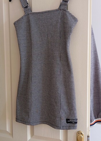 siyah beyazKareli Midi Street Wear Elbise