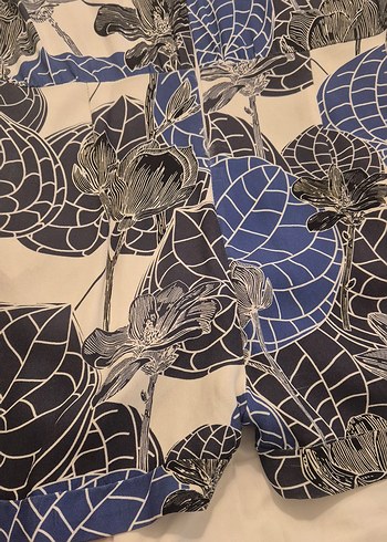 Mavi Siyah Baskılı Uzun Kollu Rahat Tulum - Görsel 2