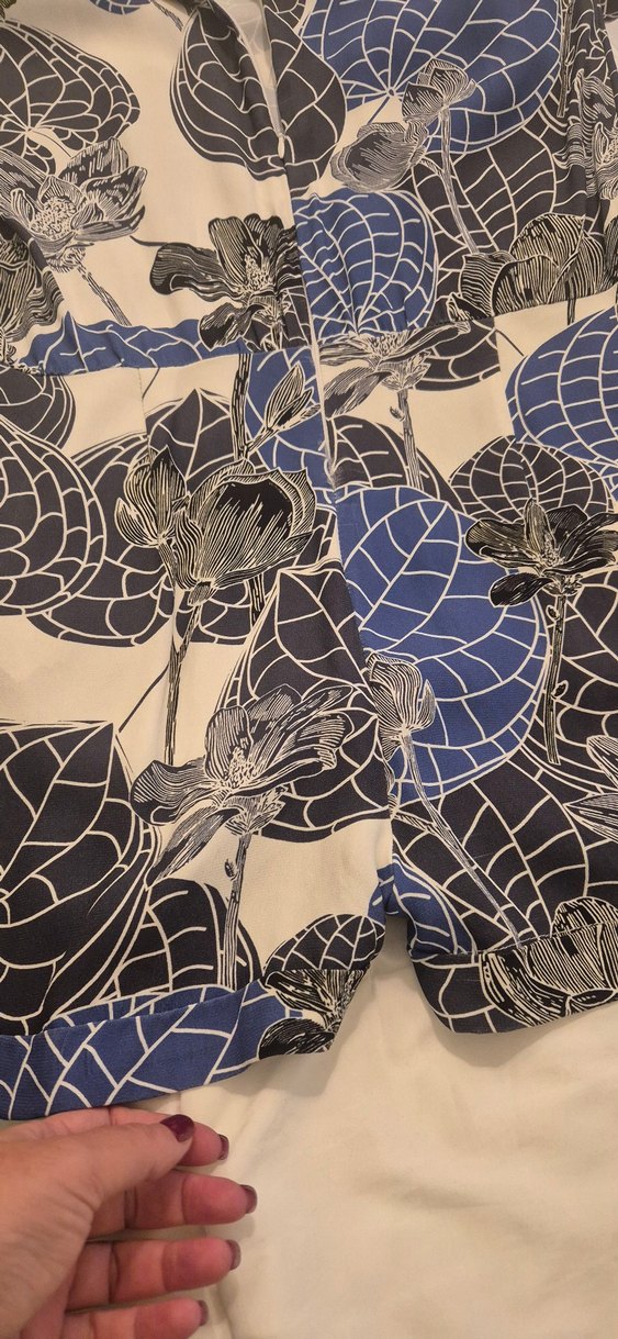 Mavi Siyah Baskılı Uzun Kollu Rahat Tulum - Görsel 2