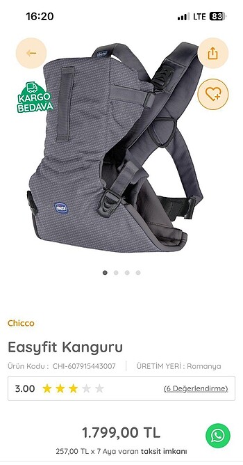  Beden Chicco Easyfit Kanguru