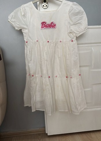 Kız Çocuk Beyaz Pamuklu Barbie Elbise