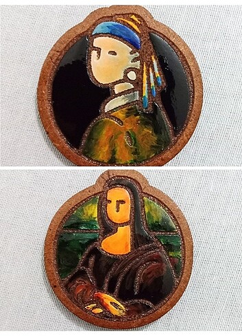 2'li Rozet İnci Küpeli Kız ve Mona Lisa